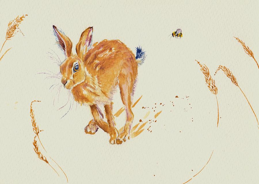 BEE CHASED - racing hare Painting by Debra Hall