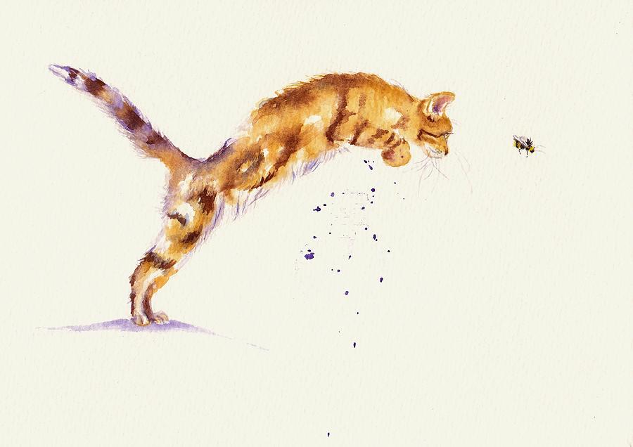 Bee-line - Leaping Cat Painting by Debra Hall