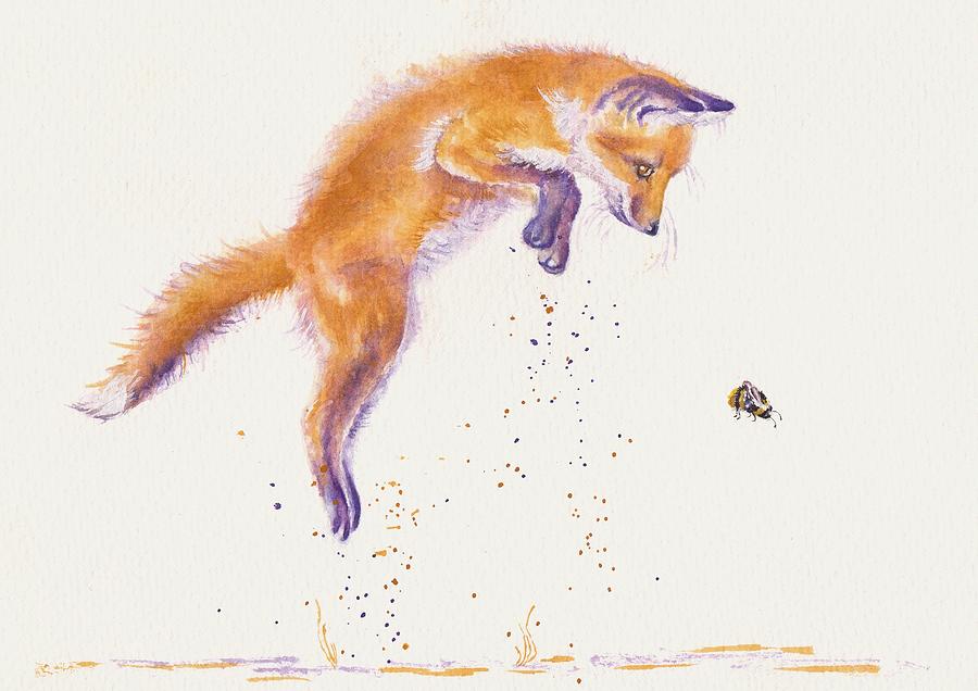 Fox Painting - Bee Naive - Leaping Fox Cub by Debra Hall
