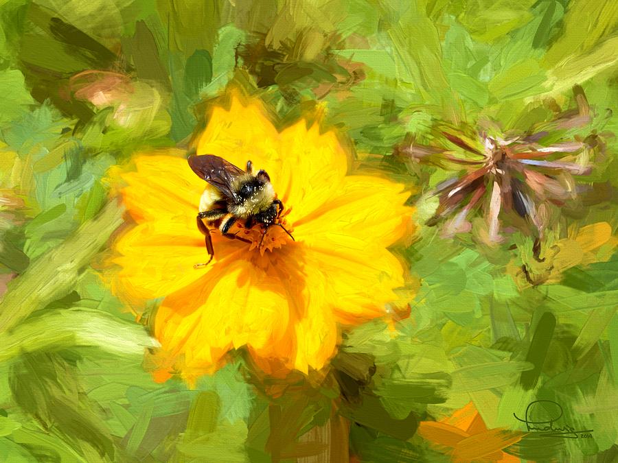 Bee on Flower Painting Photograph by Ludwig Keck