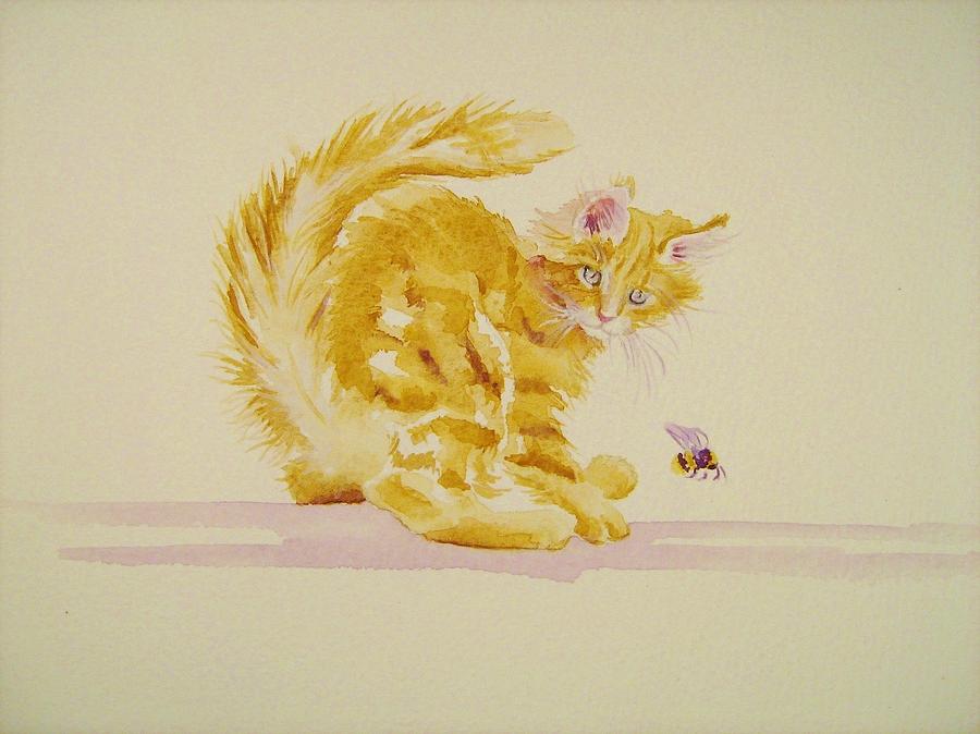 Cat Painting - Bee wary by Debra Hall