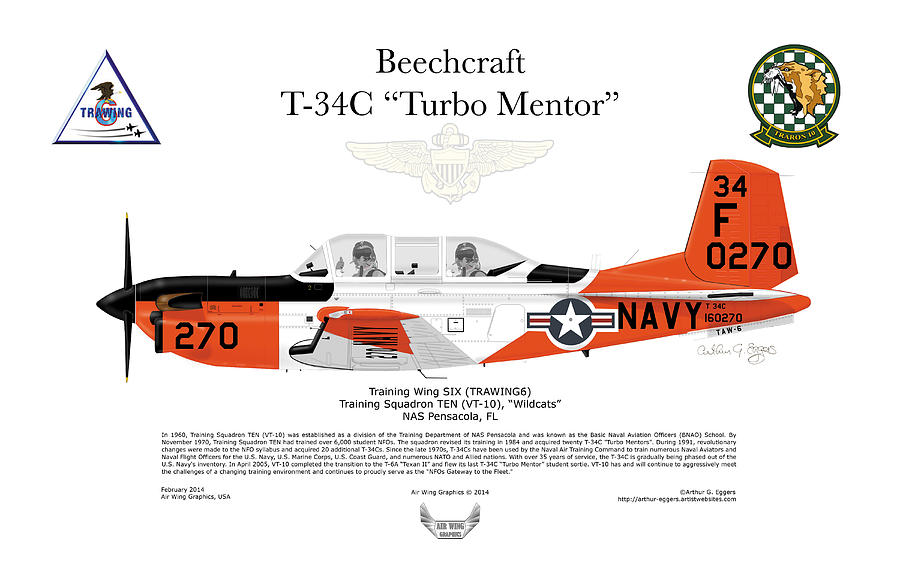 Beechcraft T-34C Turbo Mentor VT-10 Digital Art by Arthur Eggers