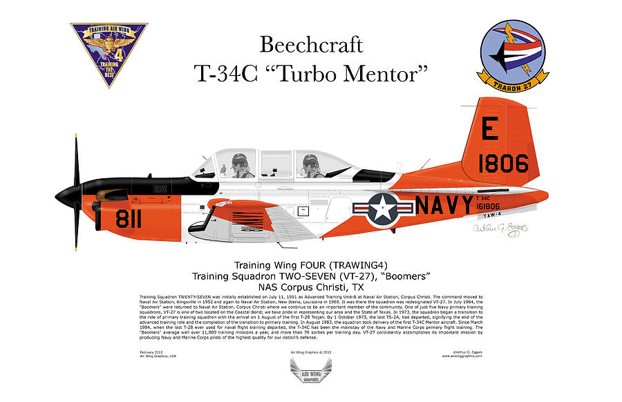 Beechcraft T-34C Turbo Mentor VT-27 Digital Art by Arthur Eggers