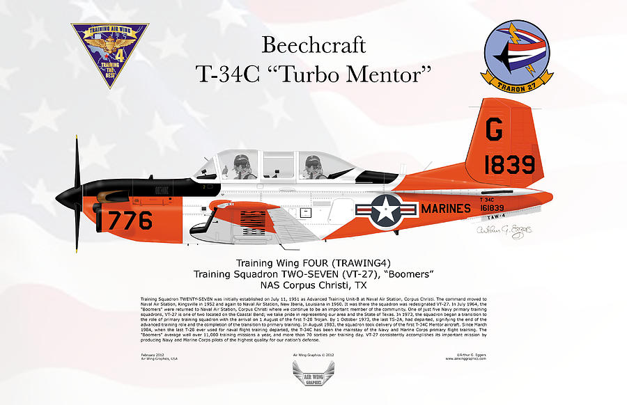 Beechcraft T-34C TurboMentor VT-27 Marines Digital Art by Arthur Eggers