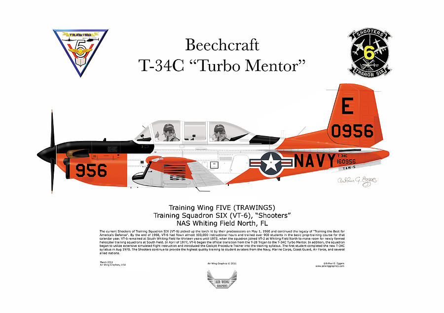 Beechcraft T-34C VT-6 Digital Art by Arthur Eggers