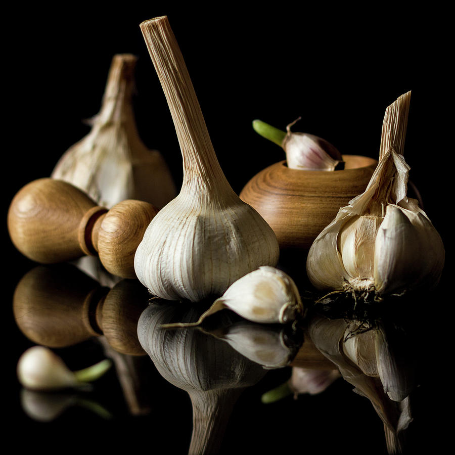 Beechwood Garlic Crusher And Garlic Photograph by Memoryweaver Photography