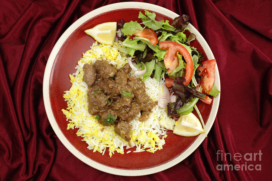 Beef rogan josh meal from above Photograph by Paul Cowan