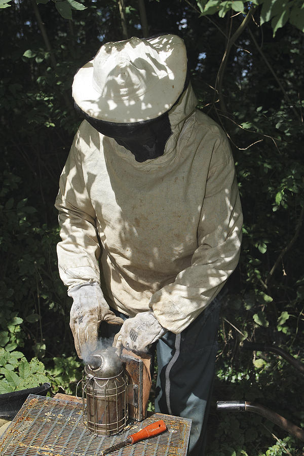 Beekeeper With Smoker Photograph by M. Watson
