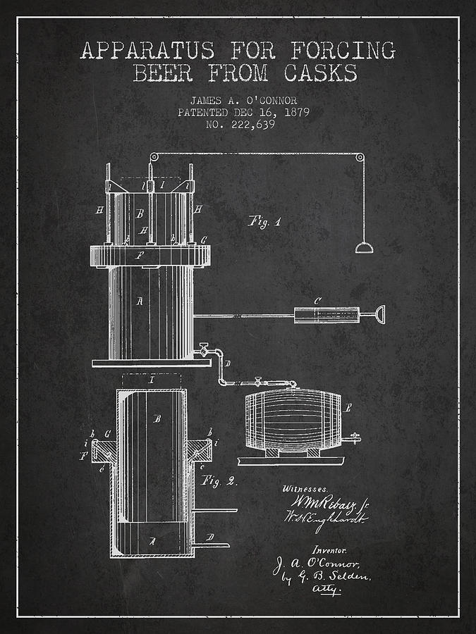 Beer Apparatus Patent Drawing From 1879 - Dark Digital Art