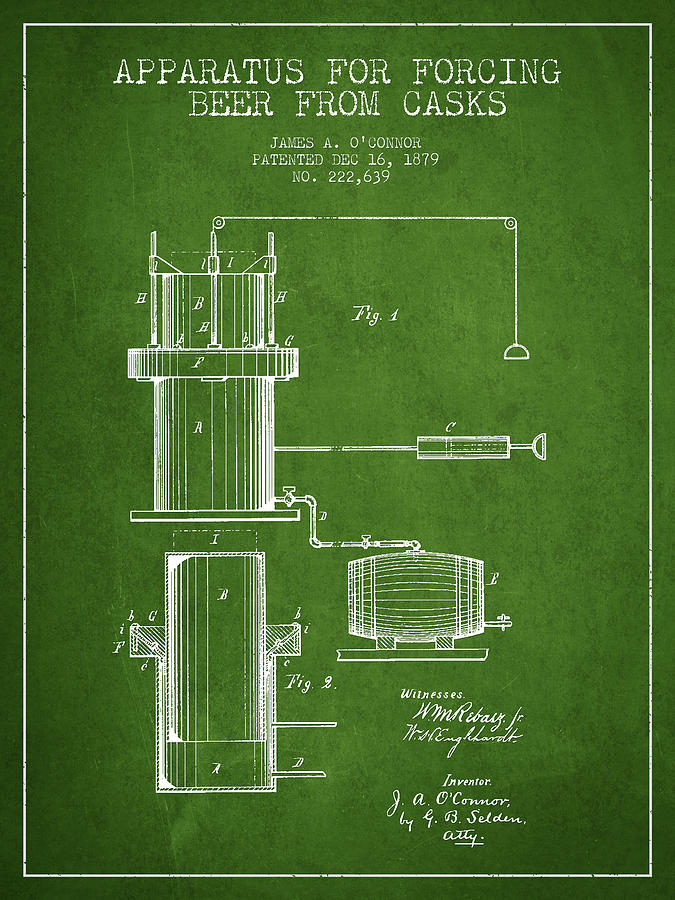 Beer Apparatus Patent Drawing From 1879 - Green Digital Art