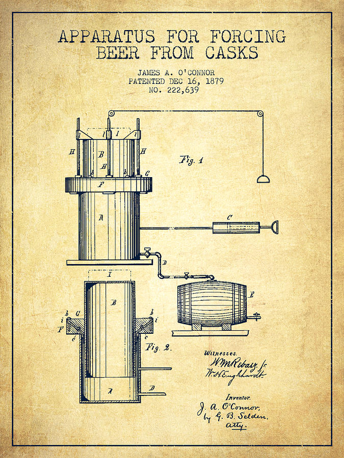 Beer Apparatus Patent Drawing From 1879 - Vintage Digital Art