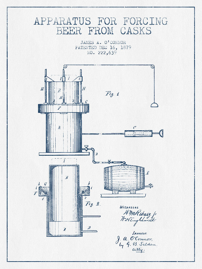 Beer Apparatus Patent From 1879 -  Blue Ink Digital Art