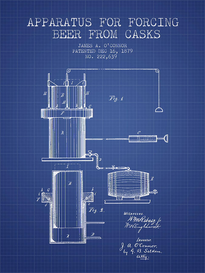 Beer Apparatus Patent From 1879 - Blueprint Digital Art