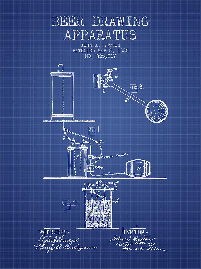 Beer Apparatus Patent From 1885 - Blueprint Digital Art