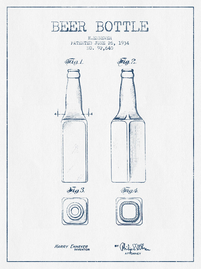 Beer Bottle Patent From 1934 -  Blue Ink Digital Art