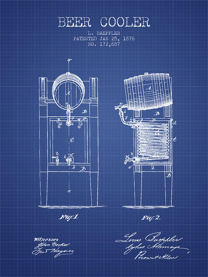 Beer Cooler  Patent From 1876 - Blueprint Digital Art