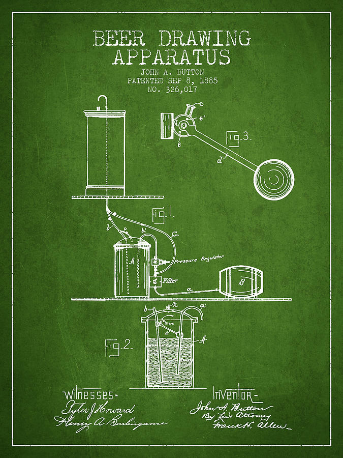 Beer Drawing Apparatus Patent From 1885 - Green Digital Art