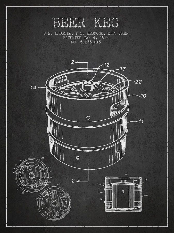 Beer Digital Art - Beer Keg Patent Drawing - Dark by Aged Pixel