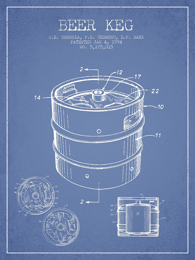 Beer Keg Patent Drawing - Light Blue Digital Art