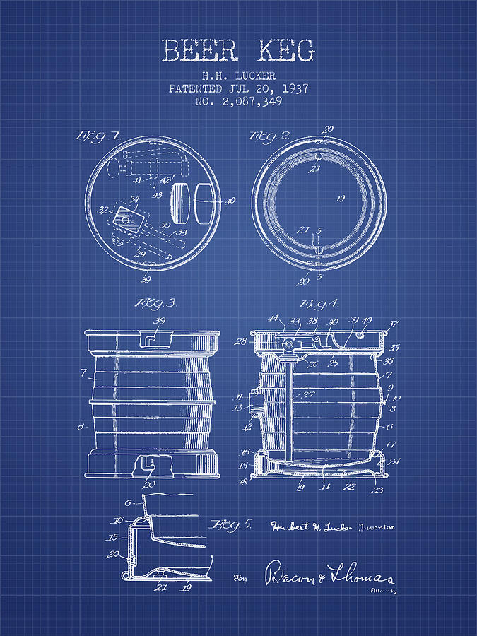 Beer Keg Patent From 1937 - Blueprint Digital Art