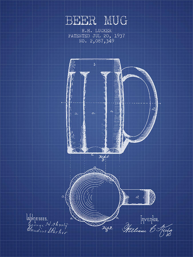 Beer Mug Patent 1876 - Blueprint Digital Art