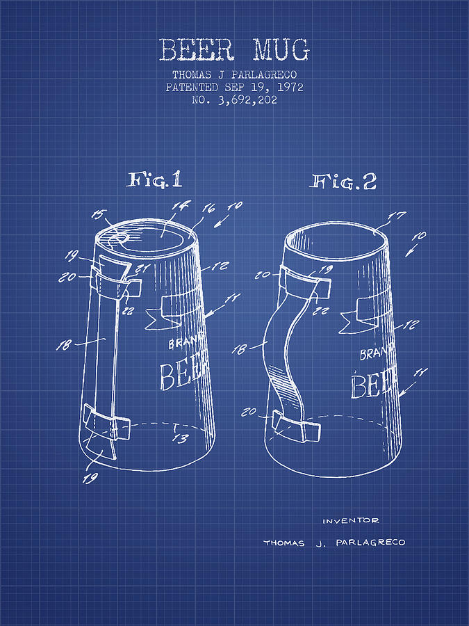 Beer Mug Patent 1972 - Blueprint Digital Art