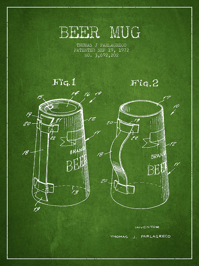 Beer Mug Patent From 1972 - Green Digital Art