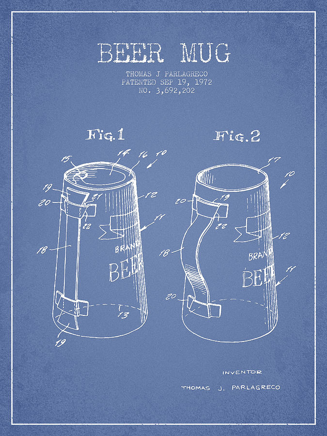 Beer Mug Patent From 1972 - Light Blue Digital Art