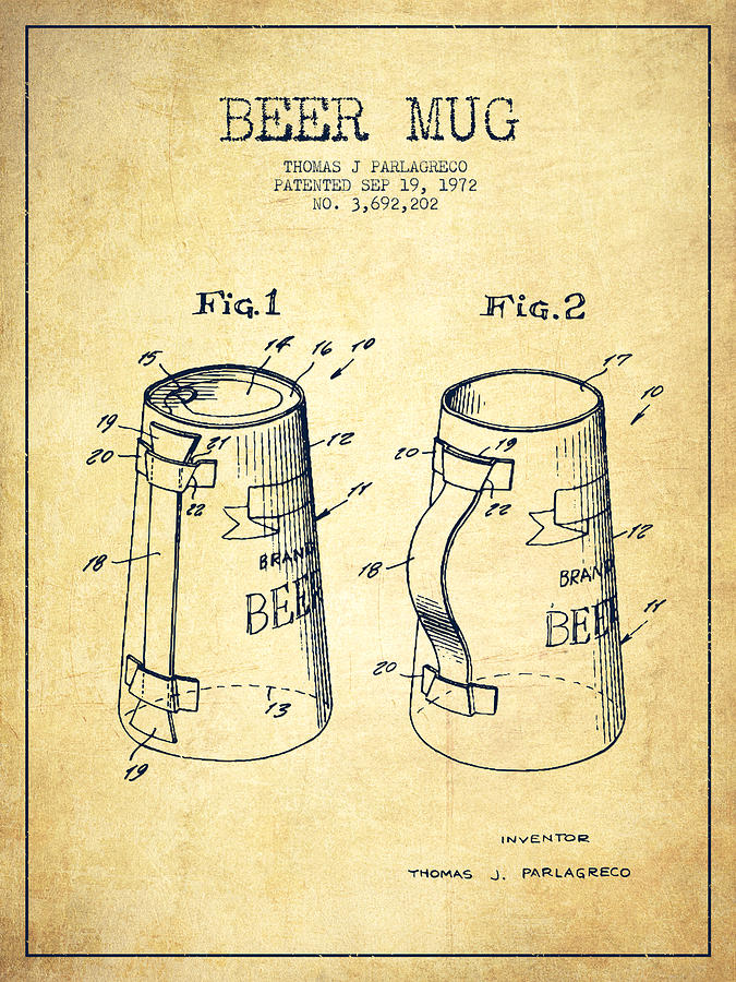 Beer Mug Patent from 1972 - Vintage Digital Art by Aged Pixel - Fine ...