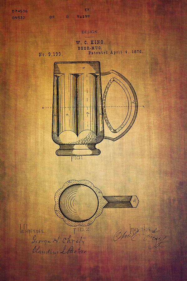 Beer mug patent W.C.King from 1876 Digital Art by Eti Reid
