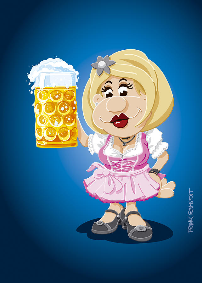 Munich Movie Digital Art - Beer Stein Dirndl Oktoberfest Cartoon Woman by Frank Ramspott