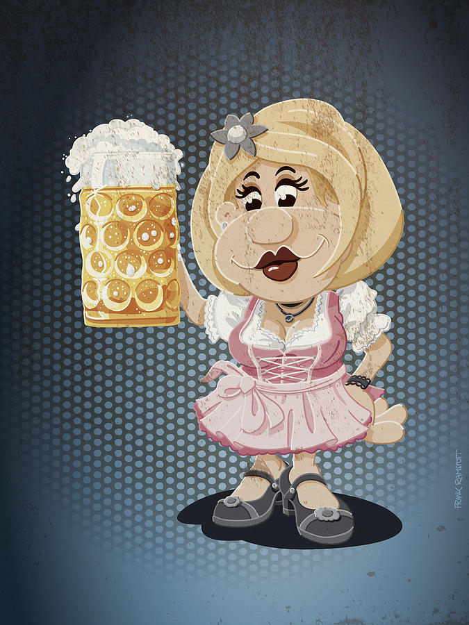 Munich Movie Digital Art - Beer Stein Dirndl Oktoberfest Cartoon Woman Grunge Color by Frank Ramspott