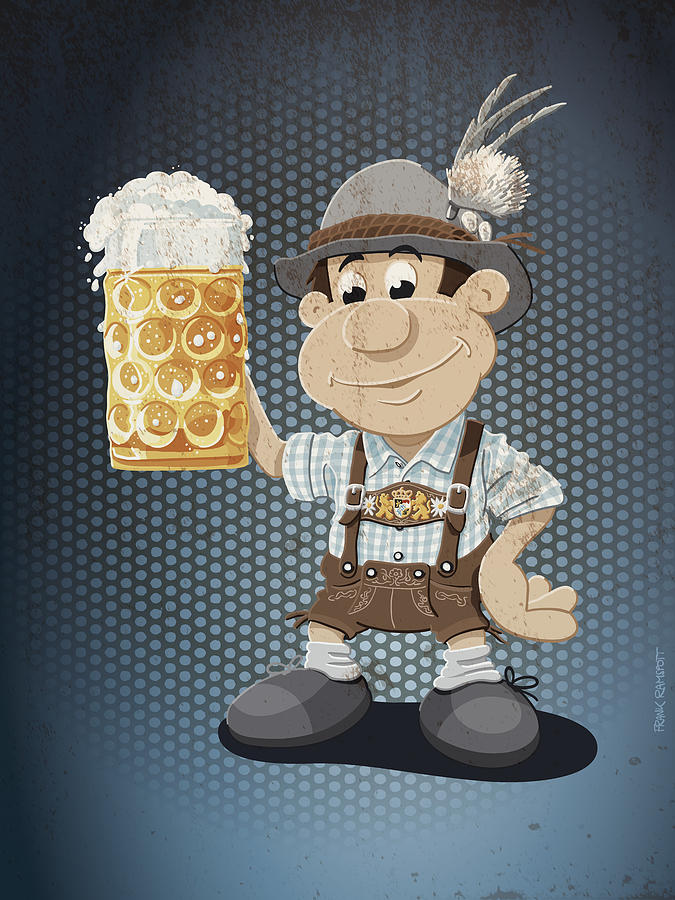 Munich Movie Digital Art - Beer Stein Lederhosen Oktoberfest Cartoon Man Grunge Color by Frank Ramspott