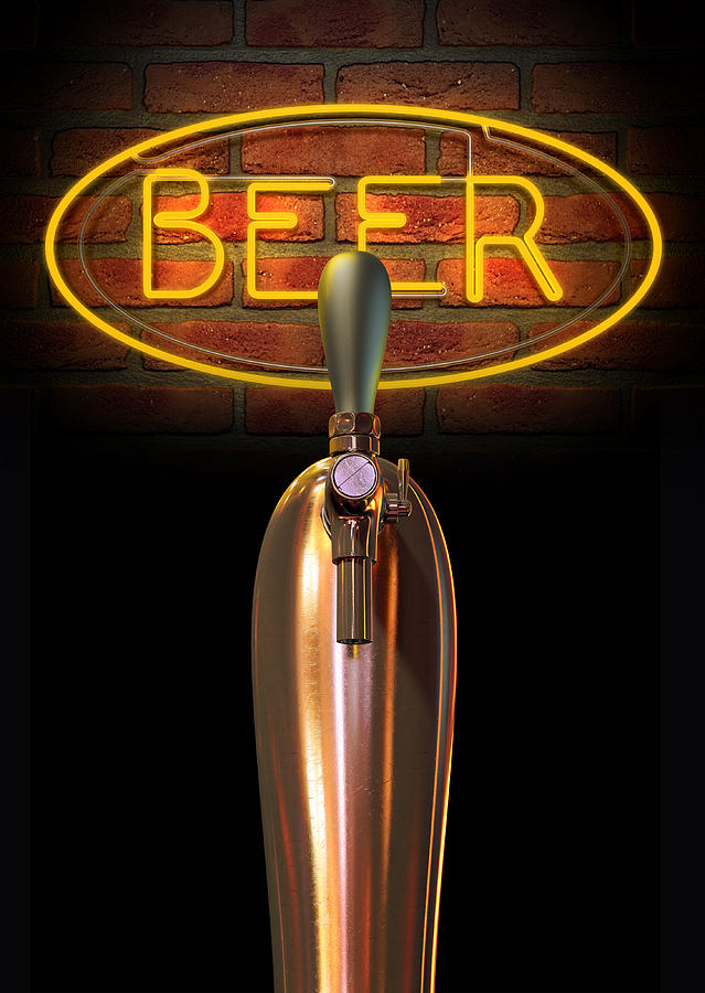 Beer Tap Single With Neon Sign Digital Art
