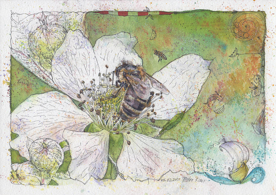 Bees and Blackberries Painting by Petra Rau