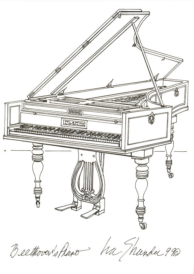 Beethoven Movie Drawing - Beethovens Broadwood Grand  Piano by Ira Shander