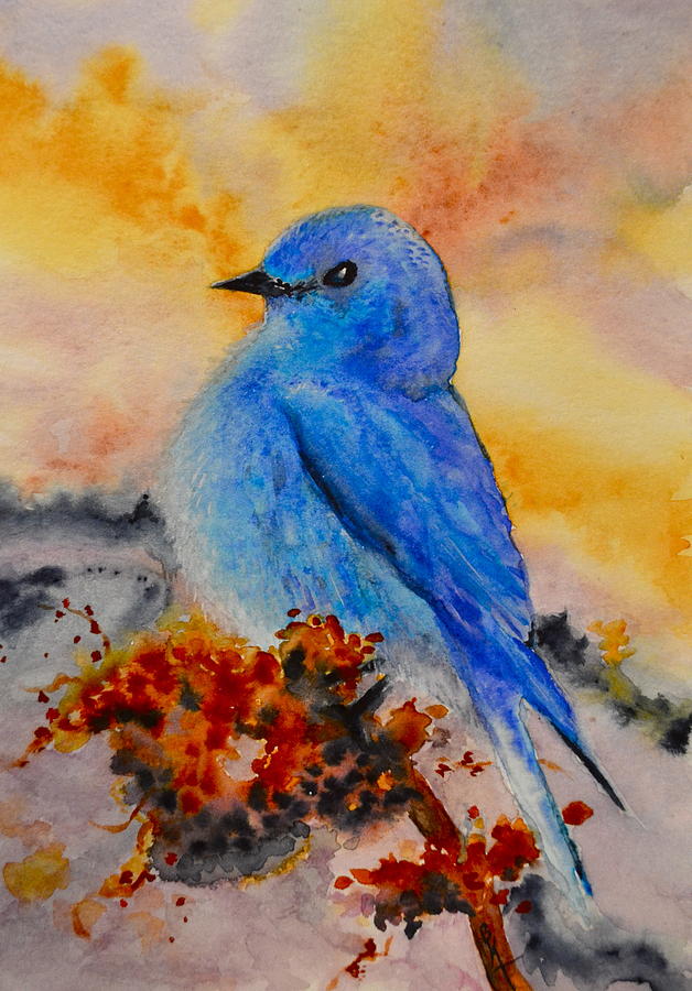 Bluebird Painting - Before The Song by Beverley Harper Tinsley