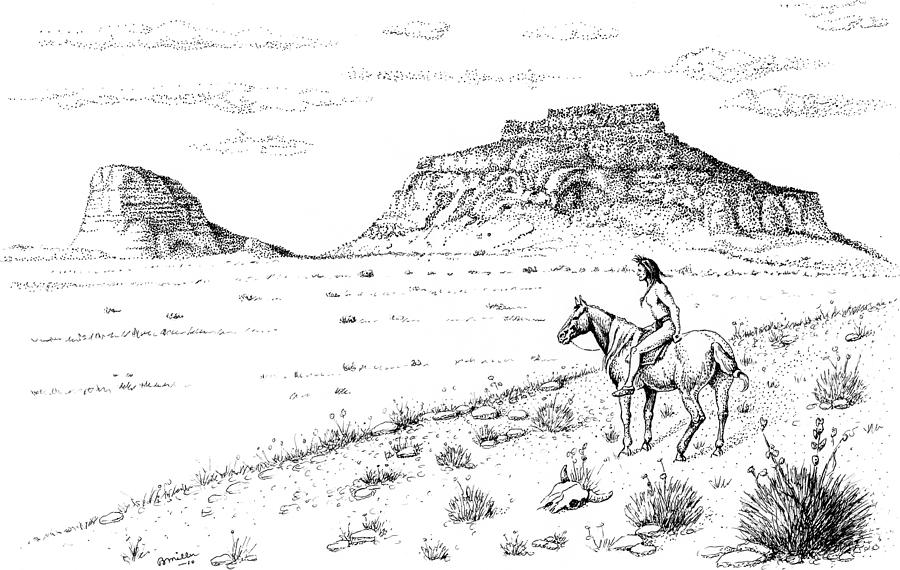 Open Prairie Overlook Drawing by Bern Miller