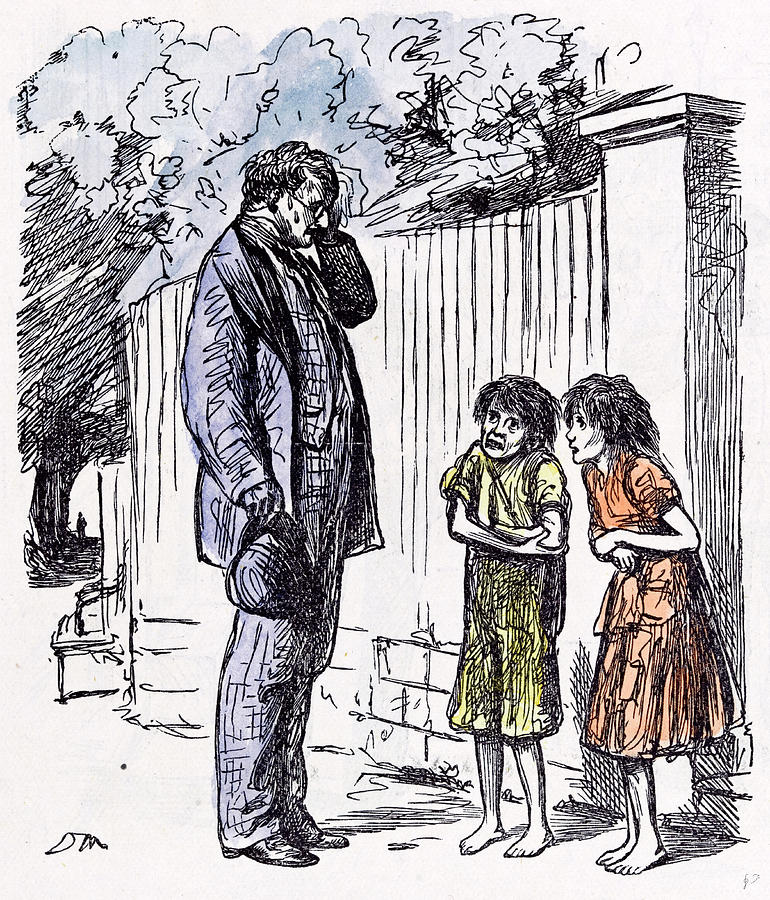 Begging Children 1873 Education Shivering Man Drawing by