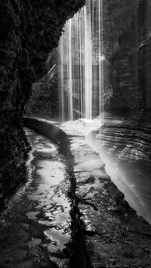Behind The Falls Black And White Photograph by Bill Wakeley