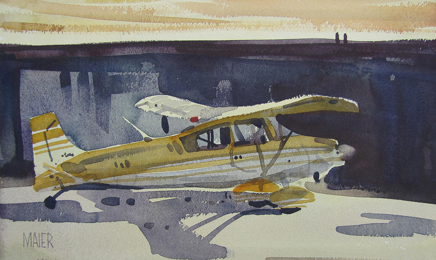 Airplane Painting - Behind the Hanger by Donald Maier