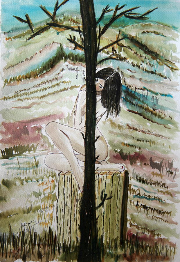 Behind The Tree. Painting by Shlomo Zangilevitch