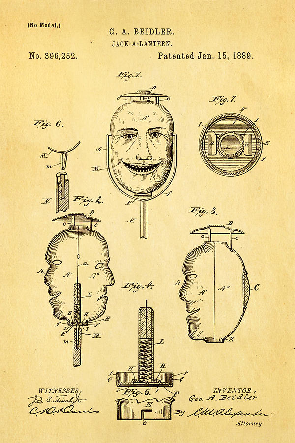 Halloween Photograph - Beidler Jack-A-Lantern Patent Art 1889 by Ian Monk