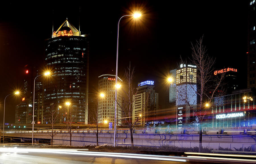 Beijing China - Central Business District at night Photograph by Brendan Reals