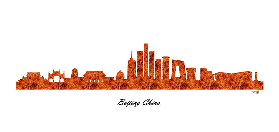 Beijing China Raging Fire Skyline Digital Art by Gregory Murray