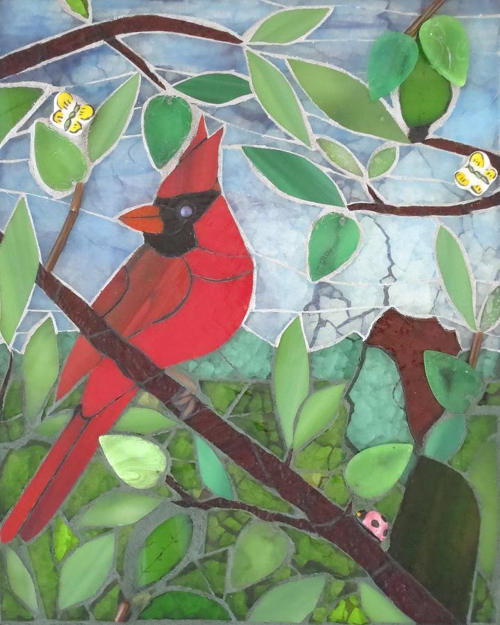 Cardinal Glass Art - Being One by Linda Pieroth Smith