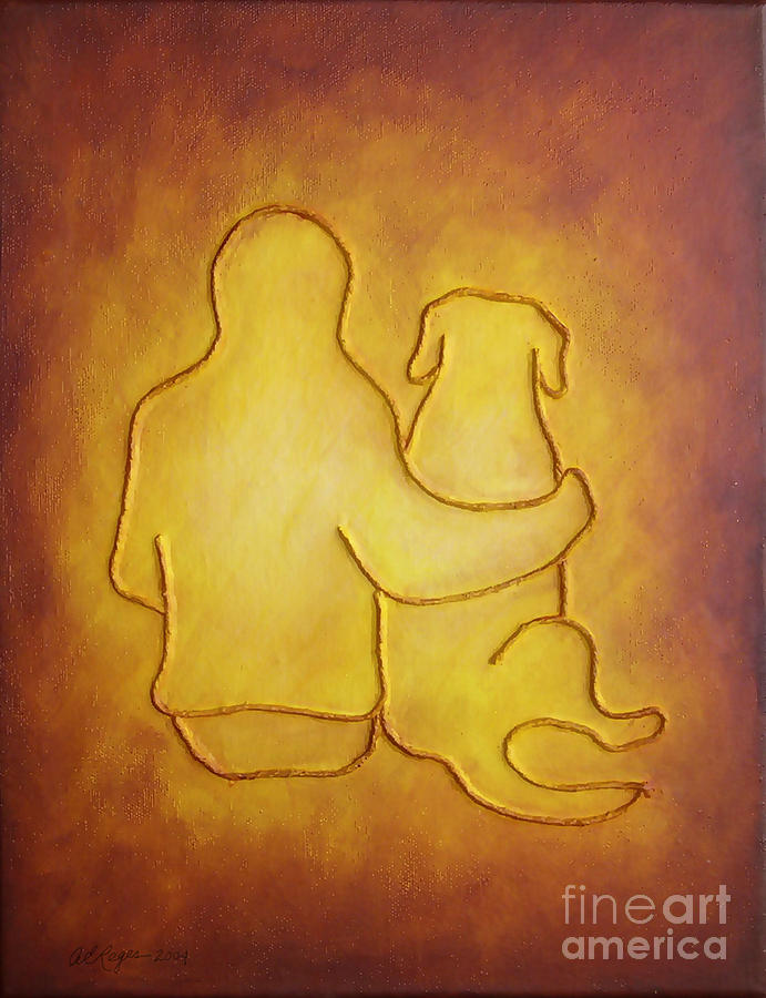 Dog Painting - Being There 2 - Dog and Friend by Amy Reges