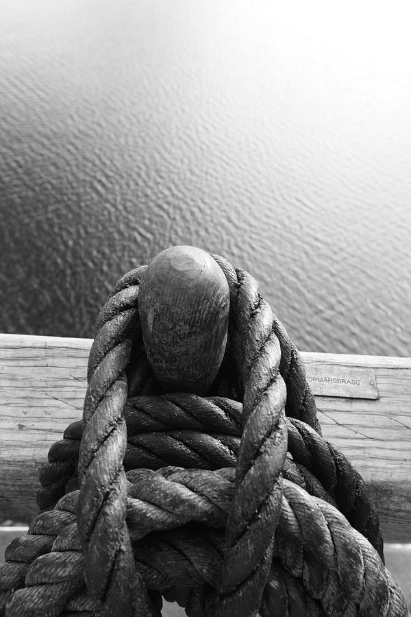 Belaying pin and calm sea - monochrome Photograph by Ulrich Kunst And Bettina Scheidulin