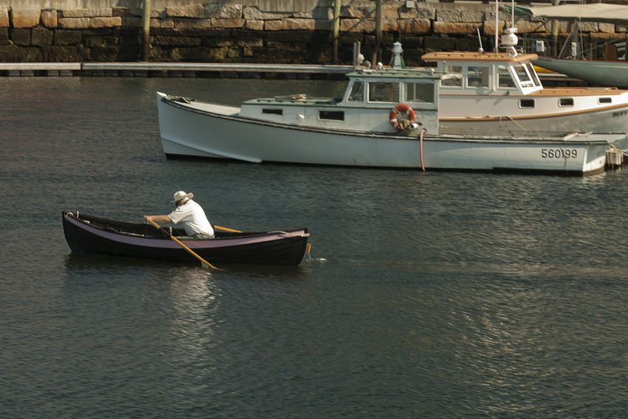 Belfast Maine Rowing out to His Lobster Boat IMG5961 Photograph by Greg Kluempers