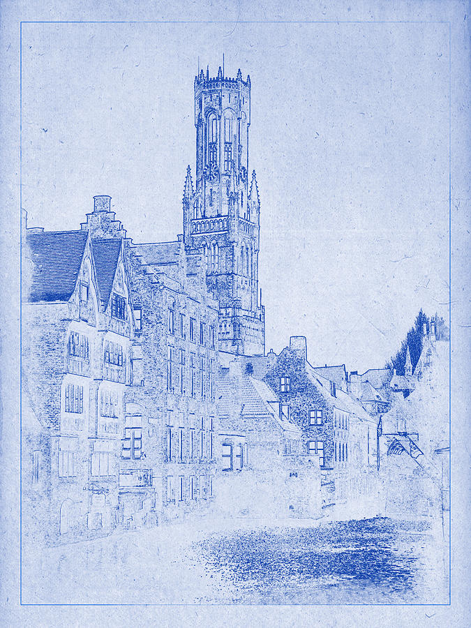 Architecture Photograph - Belfry of Bruges Blueprint by Kaleidoscopik Photography